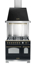 Ensemble piano de cuisson Noir/Laiton - Dolcevita 90 cm (piano de cuisson à gaz + hotte + crédence) 