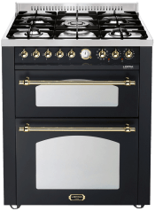 Dolce Vita - Dual Fuel Range Cooker 70 cm (2 ovens) (Black/Brassed)