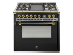 Ascot - Combi-steam - Gasskomfyr 90 cm (1 ovn) (Nero/Brass) + BBQ