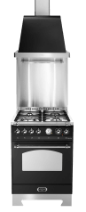 Ensemble piano de cuisson Noir/Chrome - Dolcevita 60 cm (piano de cuisson à gaz + hotte + crédence) 