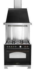 Ensemble piano de cuisson Noir/Bronze - Dolcevita 90 cm (piano de cuisson à gaz + hotte + crédence) 1 four