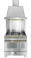 Ensemble piano de cuisson Acier inoxydable/Laiton - Dolcevita 90 cm (piano de cuisson à gaz + hotte + crédence)