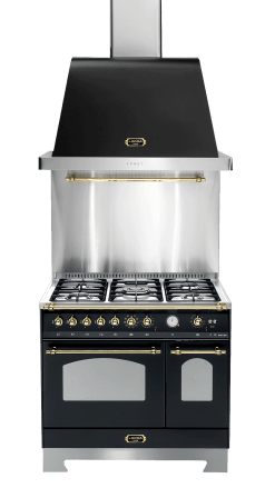 komfyrpakke-svart-messing-dolce-vita-90-cm-2-ovner-komfyr-vifte-veggbeskyttelse