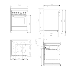 Ascot - Combi-Steam - Induktionsspis 70 cm (2 ugnar) (Rostfri/Mässing)