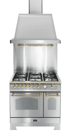Komfyrpakke Rustfri/Messing - Dolce Vita 90 cm 2 ovner (komfyr + vifte + veggbeskyttelse)