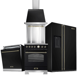 Køkkenpakke - Lofra Dolce Vita 60 cm (komfur + opvaskemaskine + køleskab + Emhætte + Stænkplade) Gas