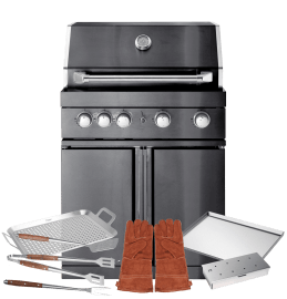 Black Collection - Freistehender Gasgrill mit 4 Brennern und Infrarotbrenner - Inkl. Zubehörpaket
