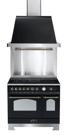 komfyrpakke-svart-bronse-dolce-vita-90-cm-2-ovner-komfyr-vifte-veggbeskyttelse-glasskeramisk-platetopp