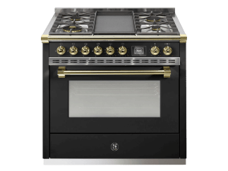 Ascot - Combi-steam - Gasskomfyr 90 cm (1 ovn) (Nero/Brass) + BBQ