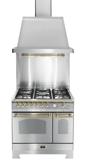 Ensemble piano de cuisson Acier inoxydable/Laiton - Dolcevita 90 cm (piano de cuisson à gaz + hotte + crédence)