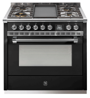 Ascot - Combi-steam - Gasskomfyr 90 cm (1 ovn) (Nero/Chrome) + BBQ