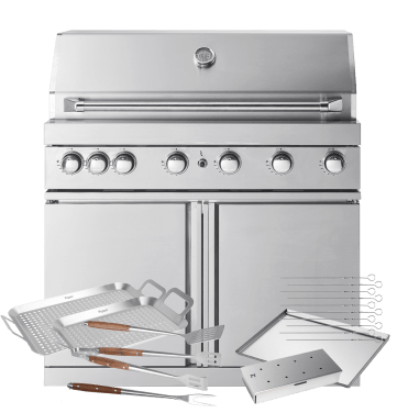 Stainless Collection - Vapaa seisova kaasugrilli 6 polttimolla ja infrapunapoltin - Mukana tarvikepaketti