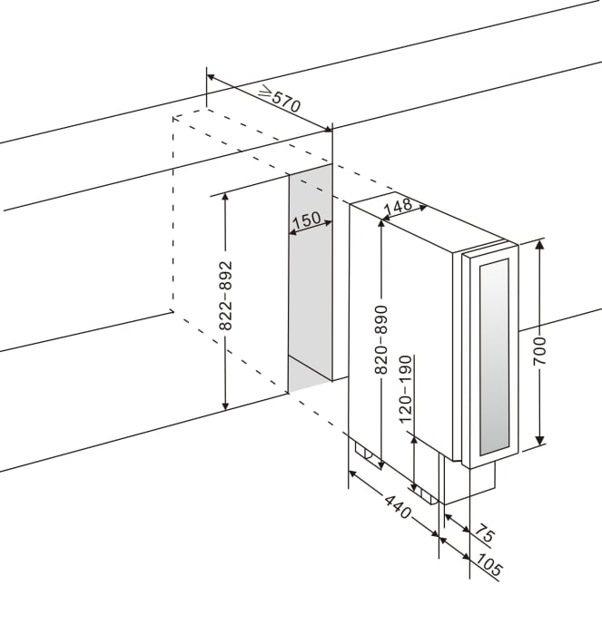 Vinkøleskab til indbygning - WineCave 700 15S Anthracite Black