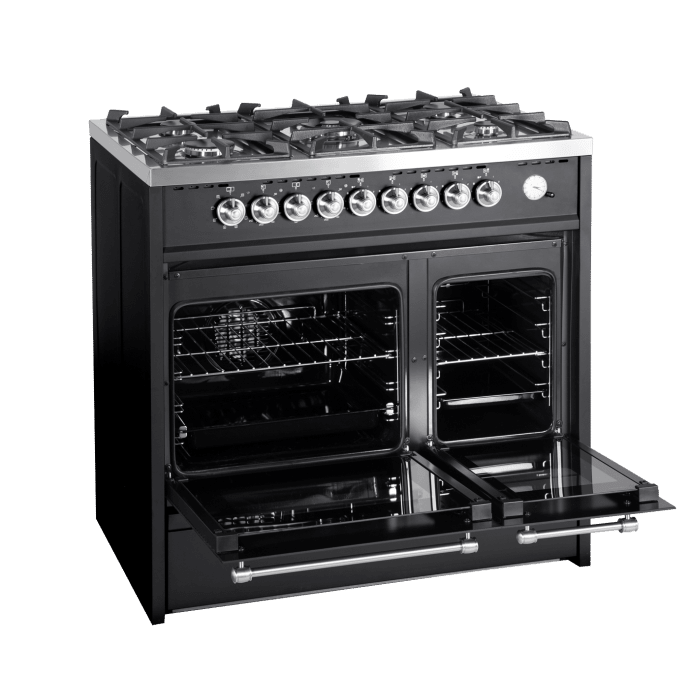 cuore-90-cm-2-backofen-schwarz-geburstetes-messing-gasherd