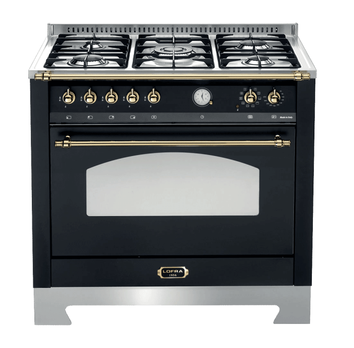 komfyrpakke-svart-messing-dolce-vita-90-cm-1-ovn-komfyr-vifte-veggbeskyttelse-gass