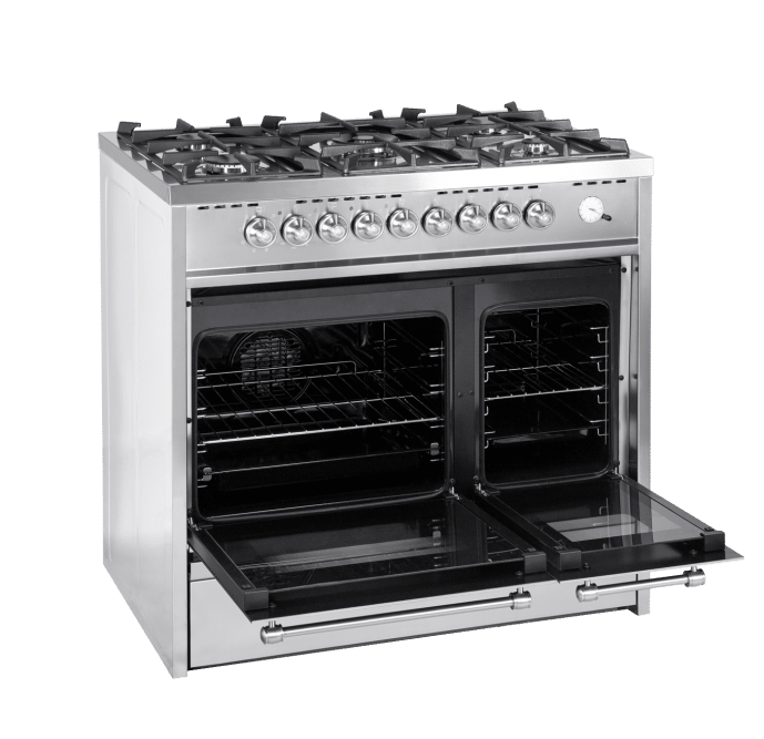 cuore-90-cm-2-backofen-edelstahl-geburstetes-stahl-gasherd