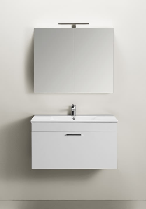 Go 800 Komplett Waschtisch Set mit Spiegelschrank Weiß