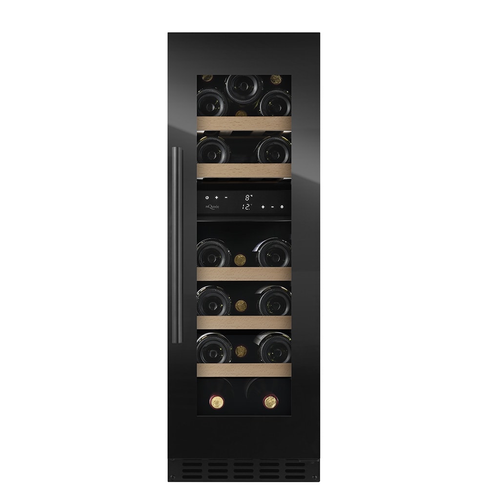 Cave à vin professionnelle Mini cave à vin professionnelle noire avec 1  porte vitrée et 3 étagères en bois amovibles - 27 bouteilles, CV150-PV-EXCLUSIVE