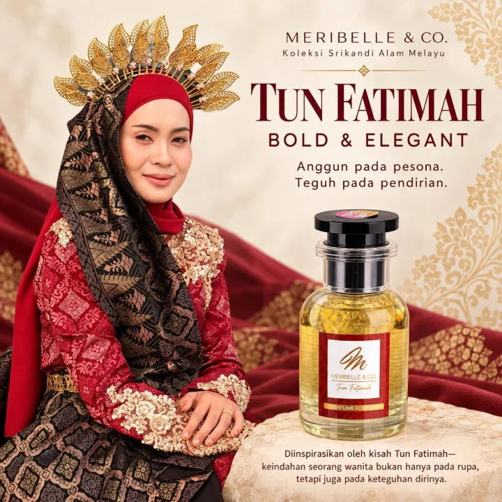 Botol perfume Meribelle Tun Fatimah bersama karakter koleksi