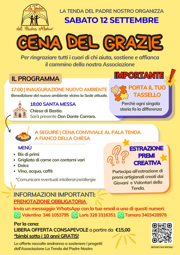 Locandina — 5° anniversario della Tenda, Un grazie per i 5 anni