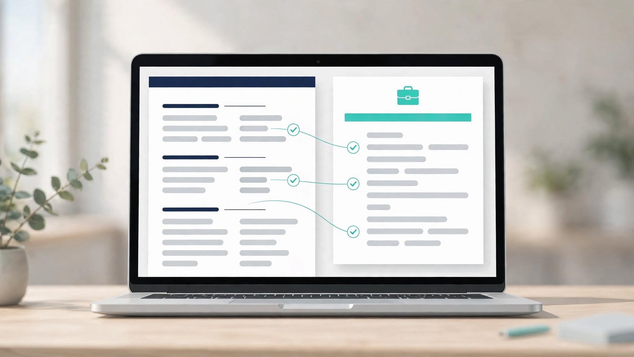 Resume and job description concept illustrating how to match relevant skills with job requirements
