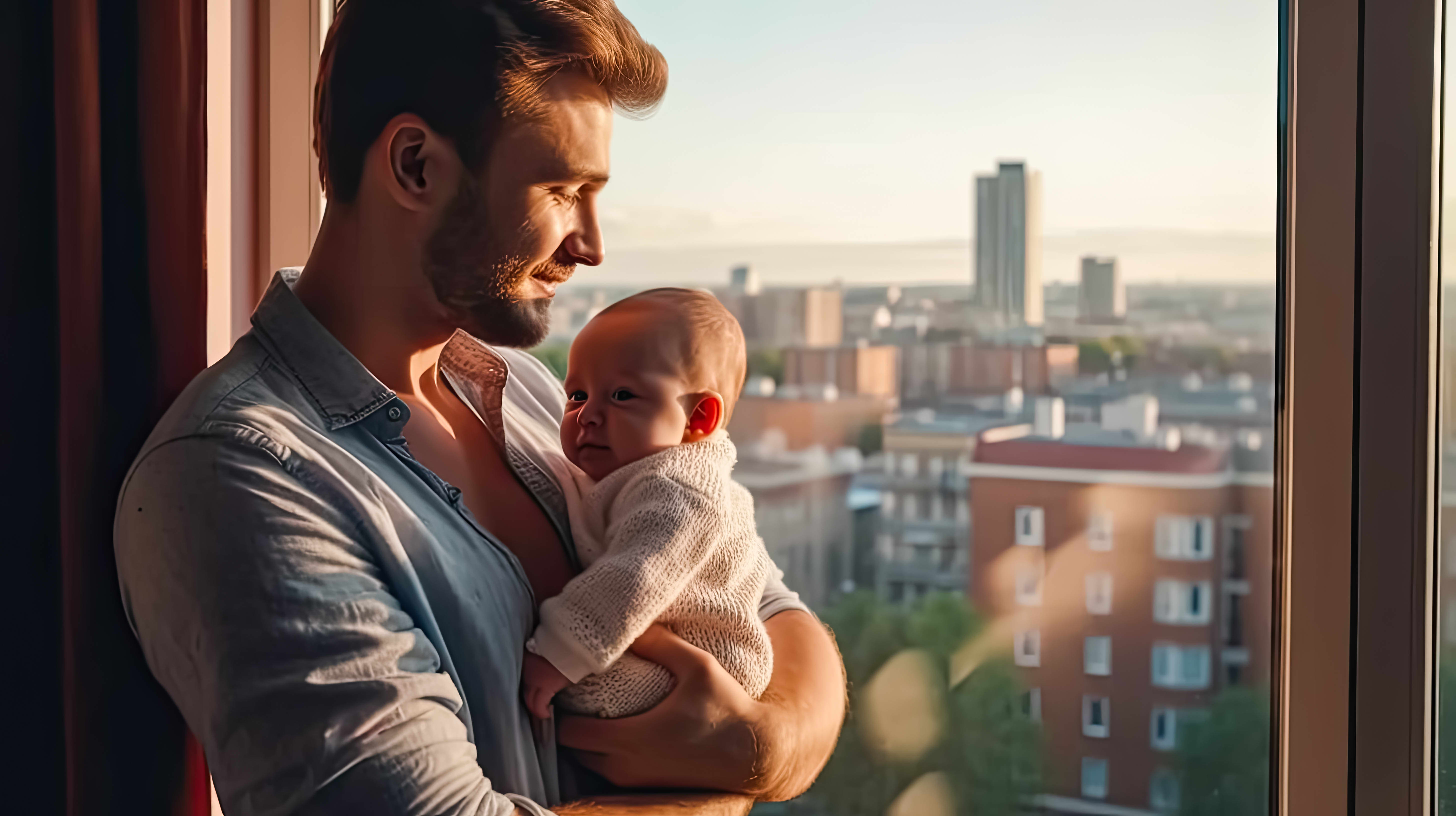 Vater mit Baby auf dem Arm