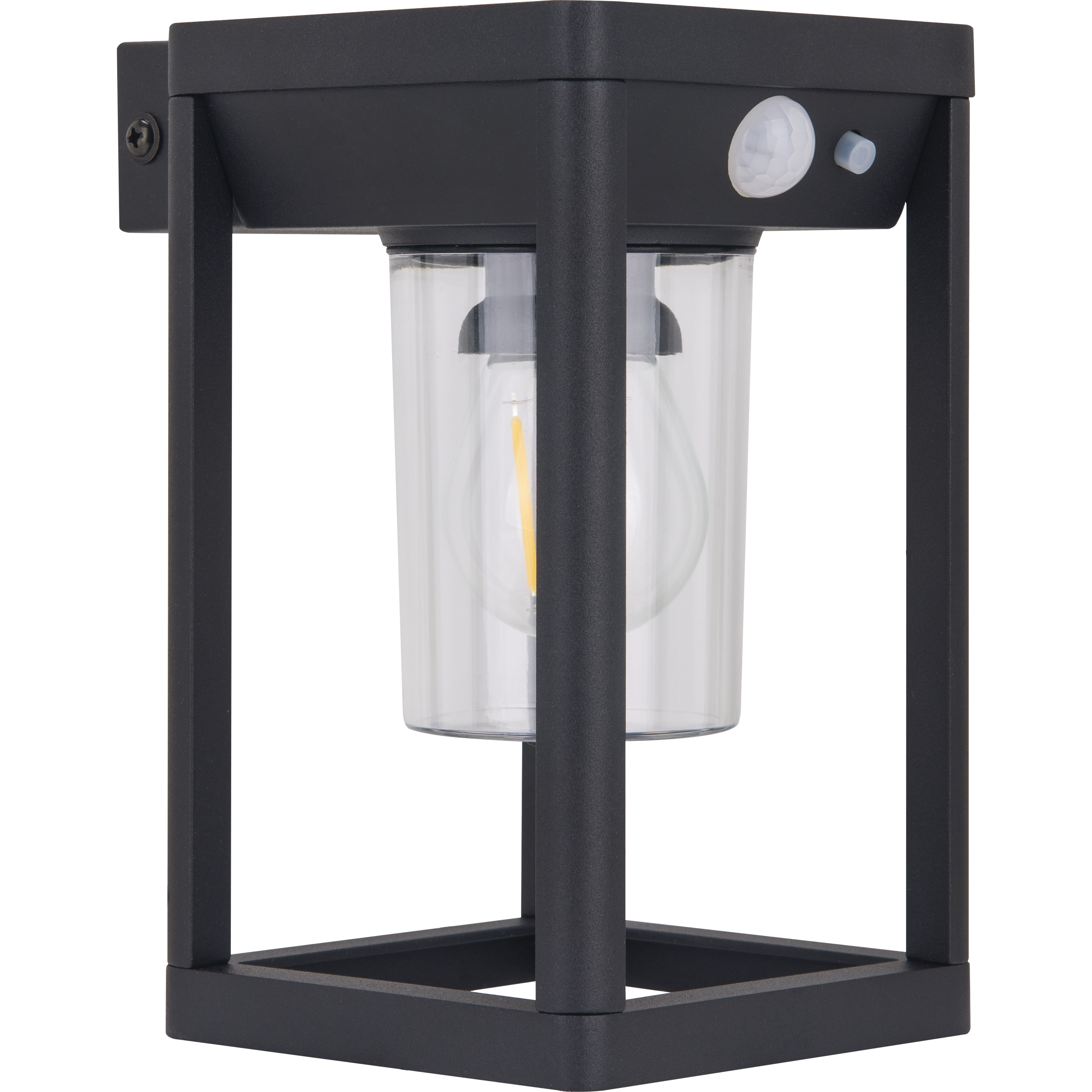 Luceco Filament Decorative Solar Wall Light with PIR Motion Sensor, Outdoor Lantern, Exterior Lighting,  LED Bulb Included, Black, IP54, 2.7W, 220lm, 3000K