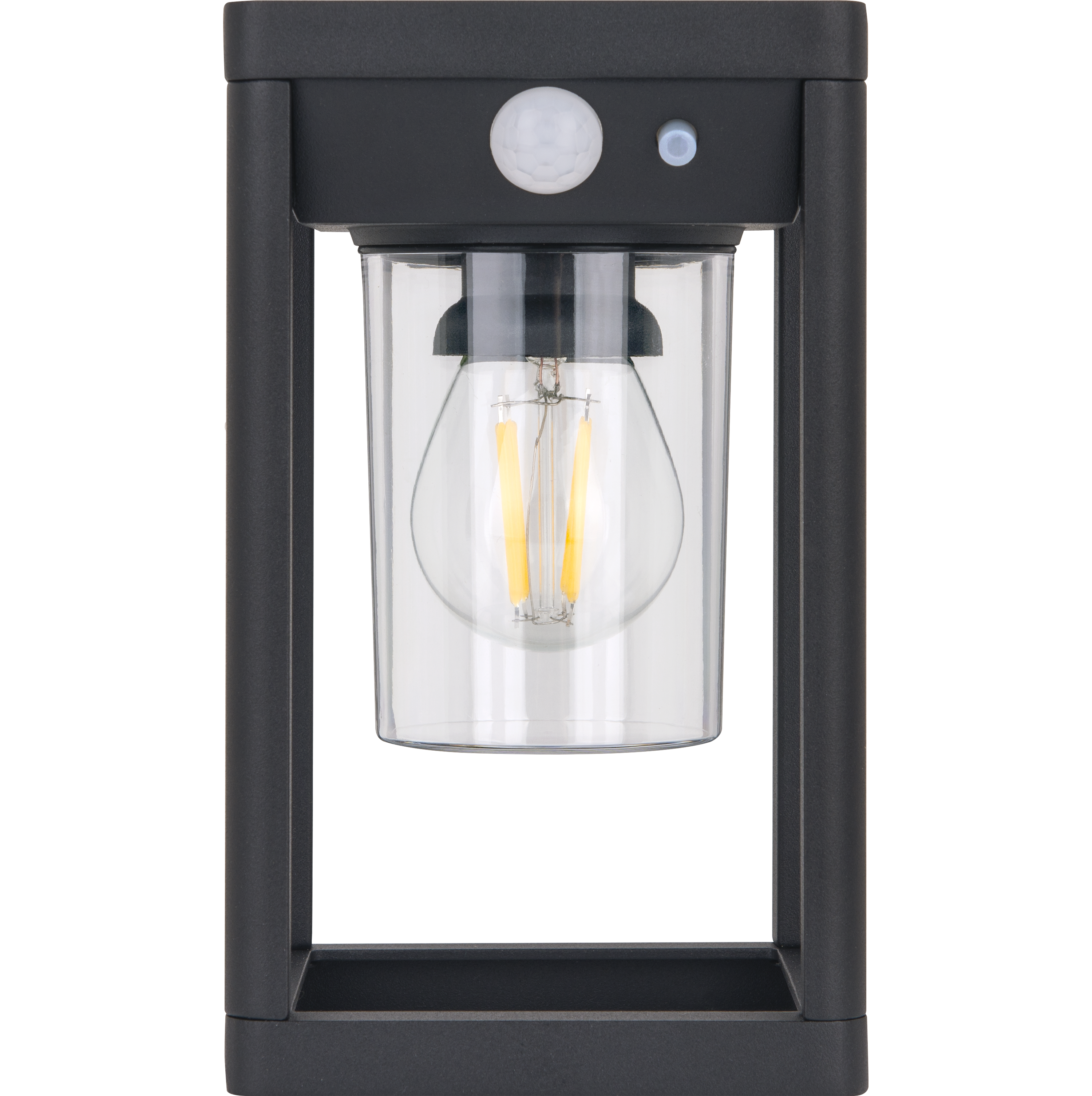 Luceco Filament Decorative Solar Wall Light with PIR Motion Sensor, Outdoor Lantern, Exterior Lighting,  LED Bulb Included, Black, IP54, 2.7W, 220lm, 3000K