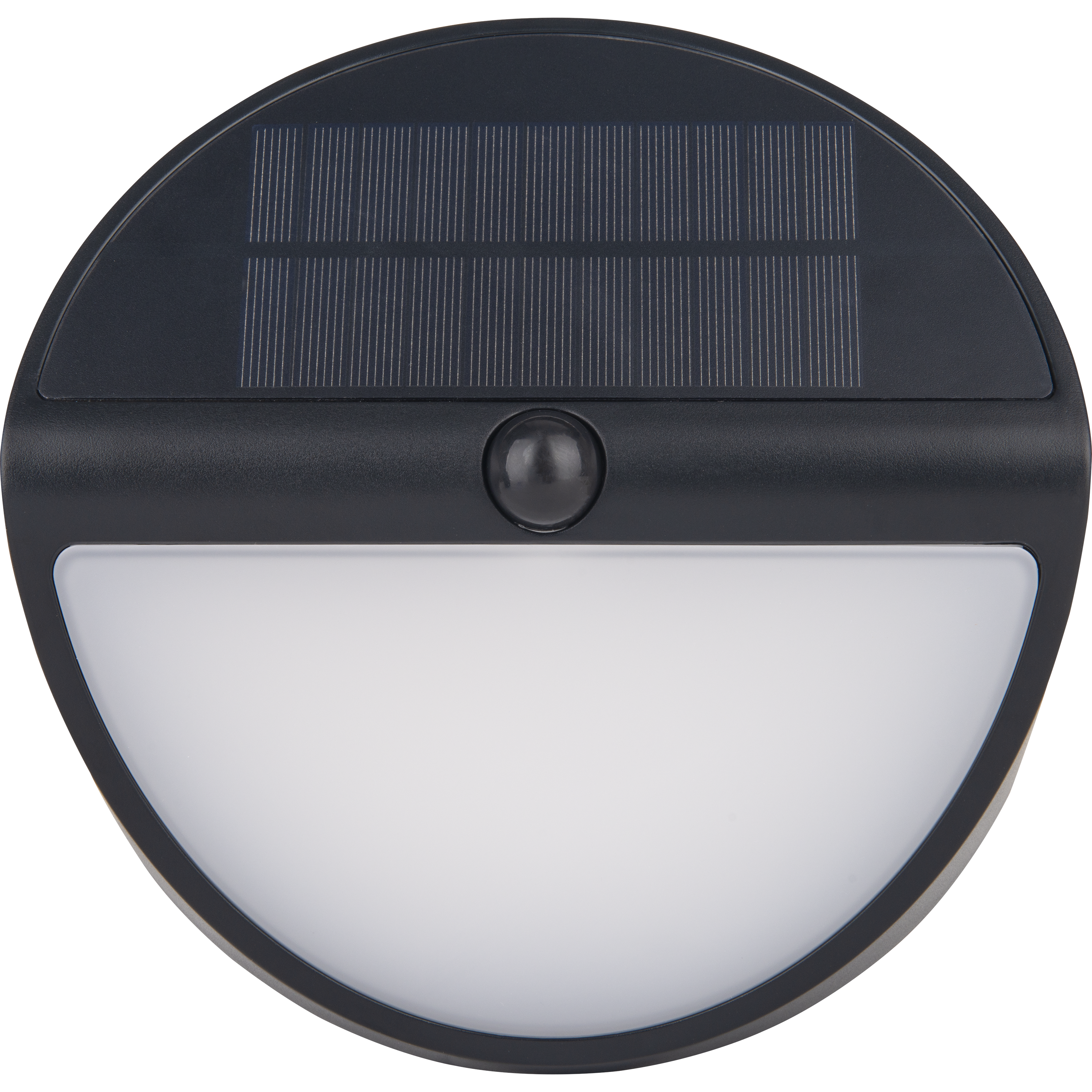 Luceco Carina Decorative Round Eyelid Outdoor Solar Bulkhead Wall Light with PIR Motion Sensor, LED Exterior Lighting, Black, IP54, 5W, 500lm, 4000K