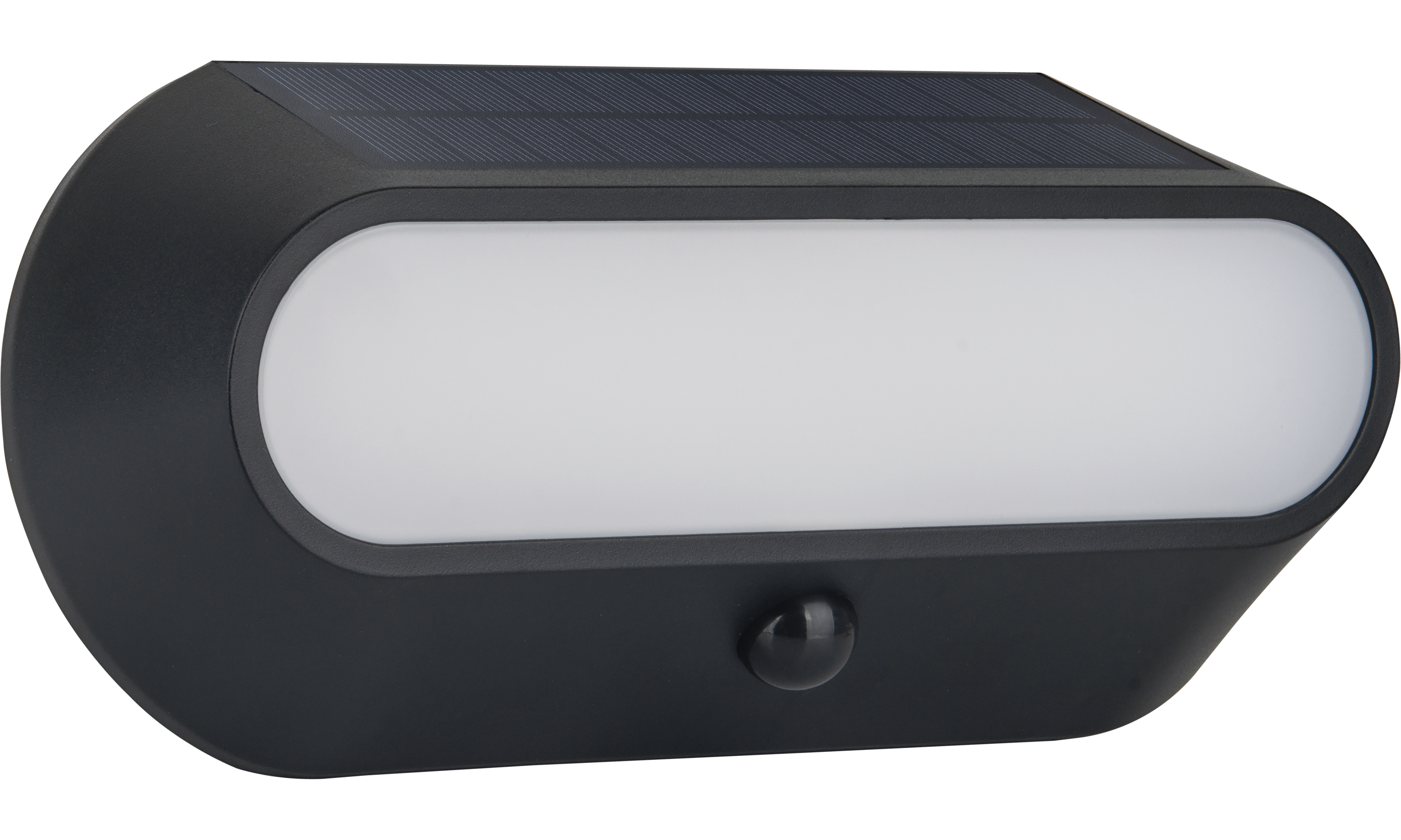 Luceco Carina Decorative Oval Outdoor Solar Bulkhead Wall Light with PIR Motion Sensor, LED Exterior Lighting, Black, IP54, 5W, 470lm, 4000K