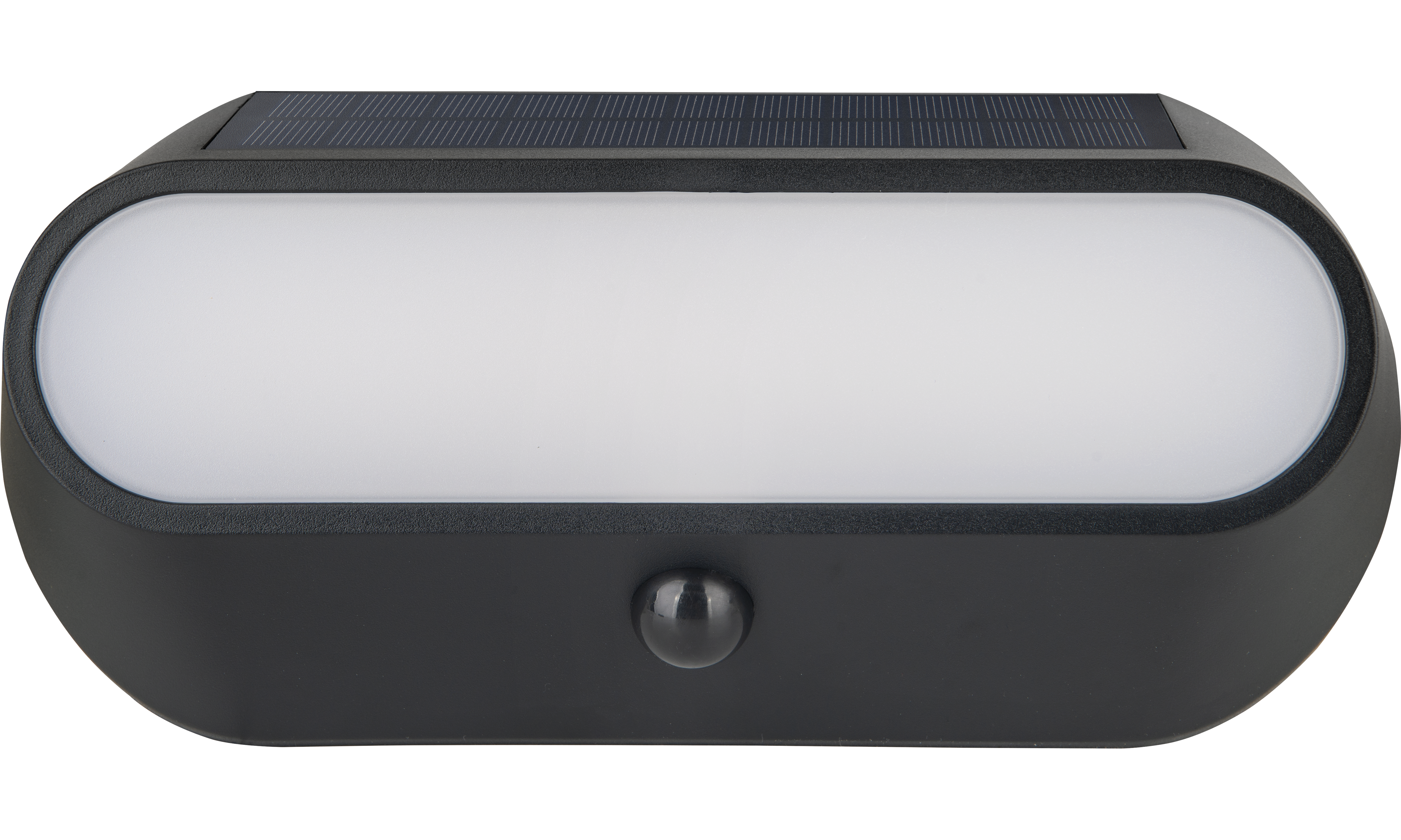 Luceco Carina Decorative Oval Outdoor Solar Bulkhead Wall Light with PIR Motion Sensor, LED Exterior Lighting, Black, IP54, 5W, 470lm, 4000K
