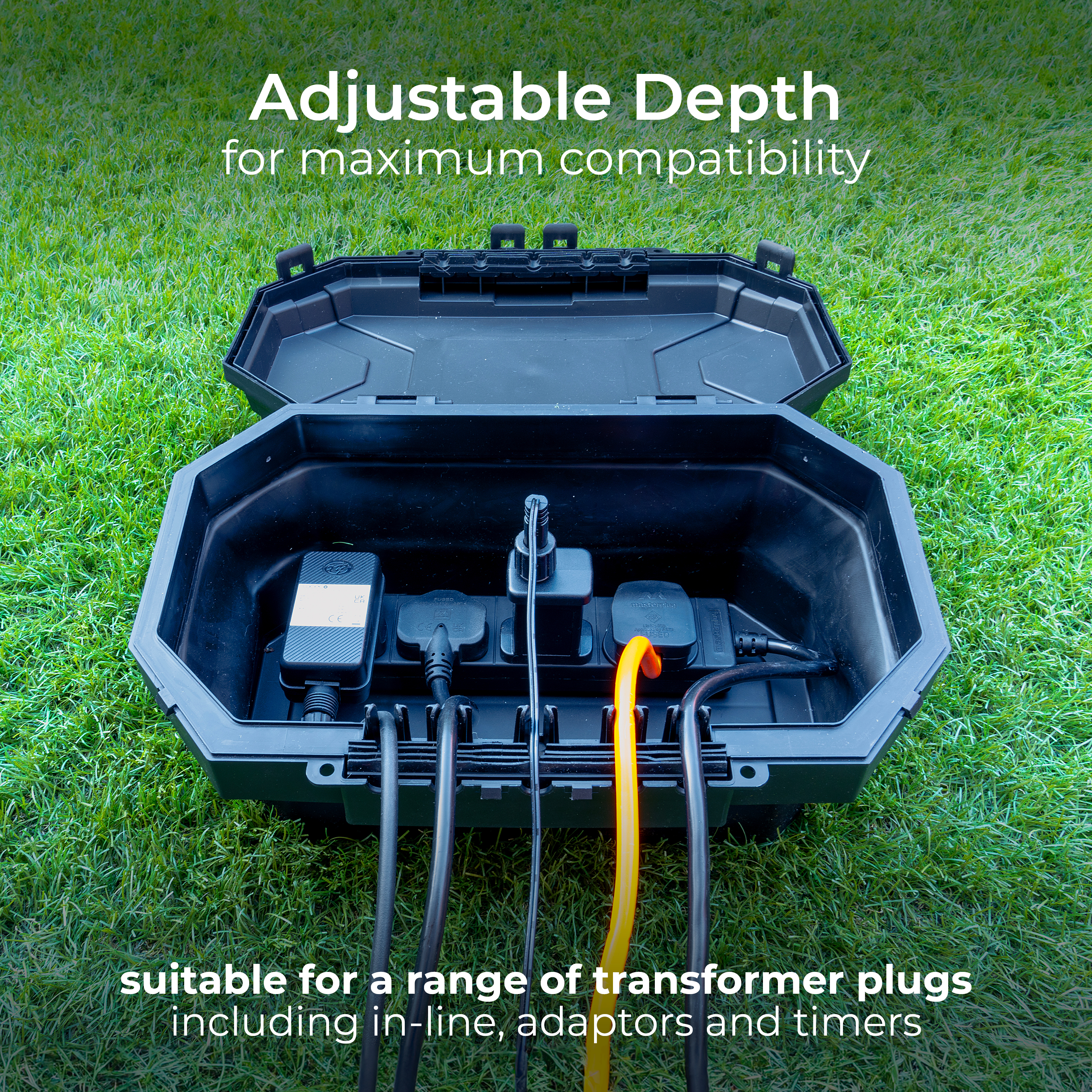 DRiBOX 330 Weatherproof Outdoor Junction Box - Large Black Plastic Electrical Enclosure - IP55 Rated, 5 Outlets