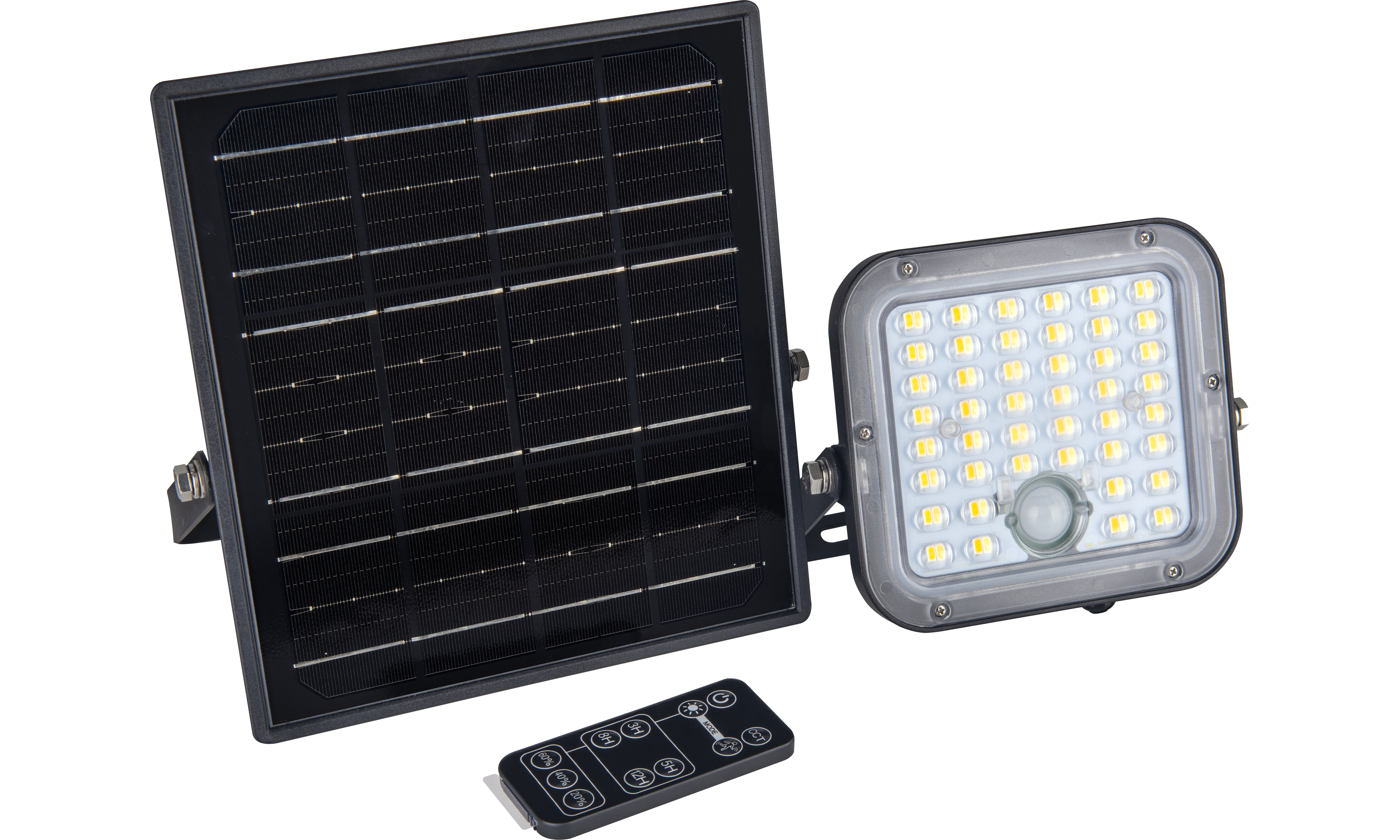 Luceco Mensa Decorative Outdoor Solar Security Floodlight with PIR Motion Sensor and Remote Control, Colour Change (CCT), LED Exterior Lighting, Black, 10W, 1500lm, 3000K & 4000K