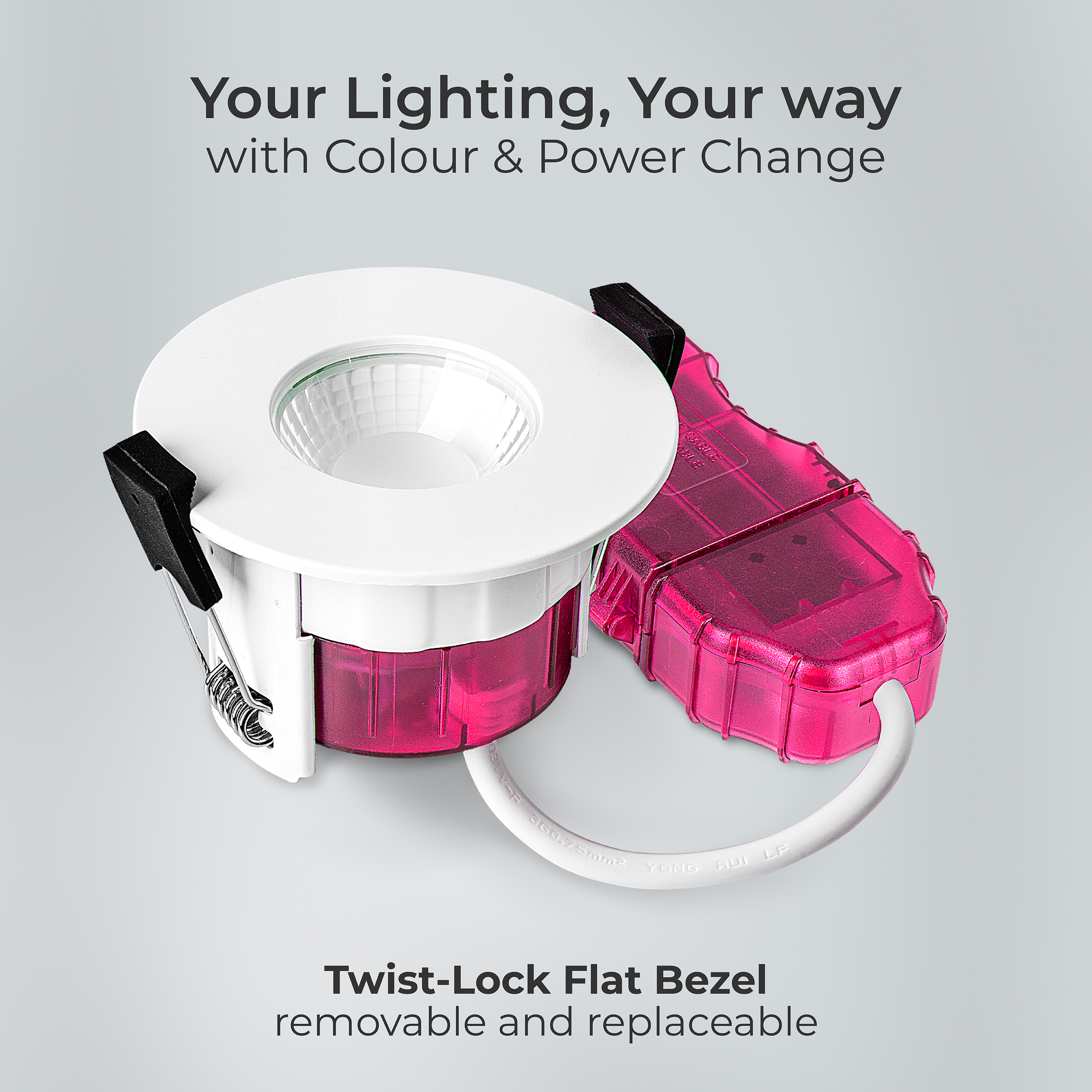 FType Elite Fire Rated Downlight 4W/6W 750lm Power Change with 4Colour CCT 2700K, 3000K, 4000K, 6000K  Dimmable IP65 White - Flat