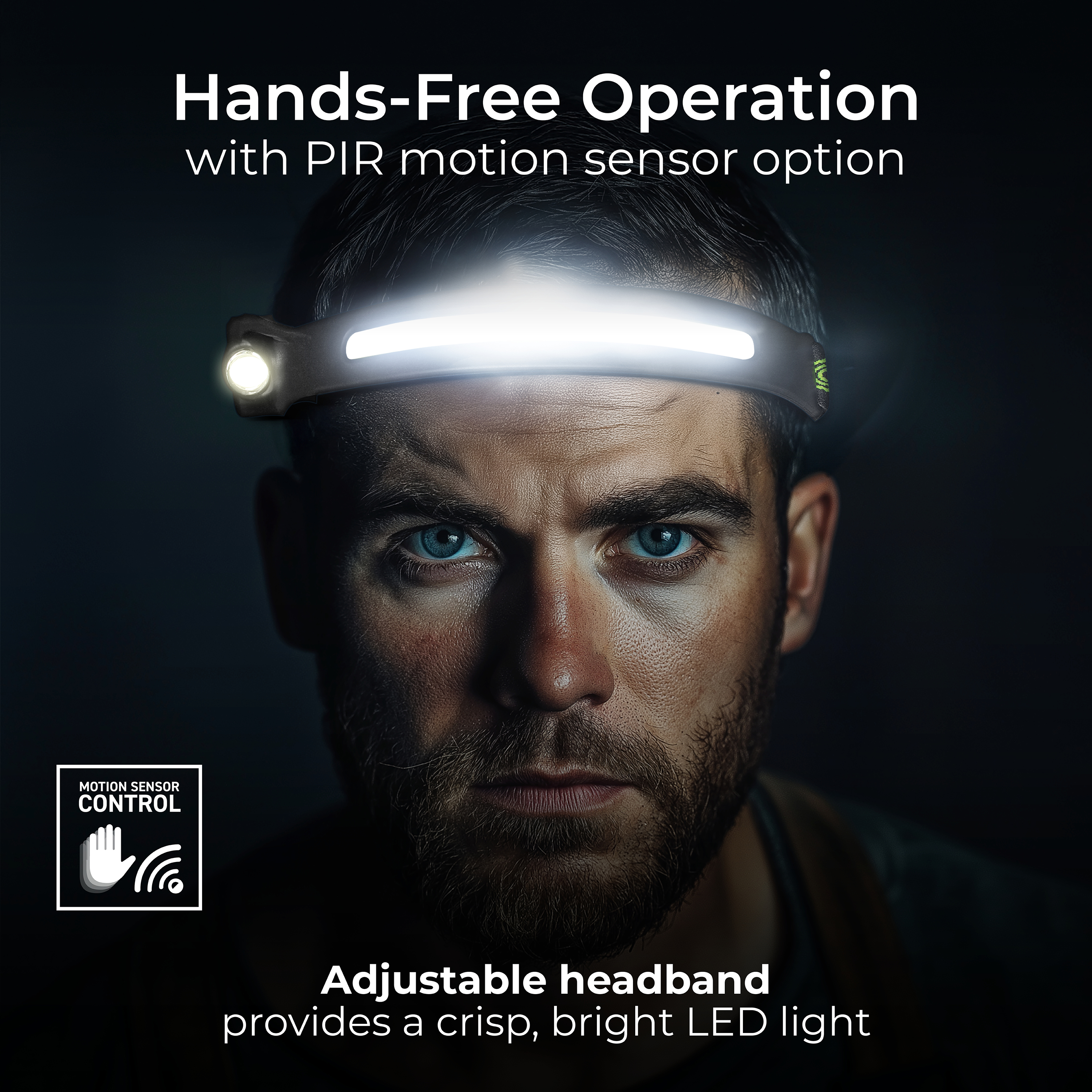 Flexable Headtorch with Motion Sensor 350lm+150lm USB Rechargeable