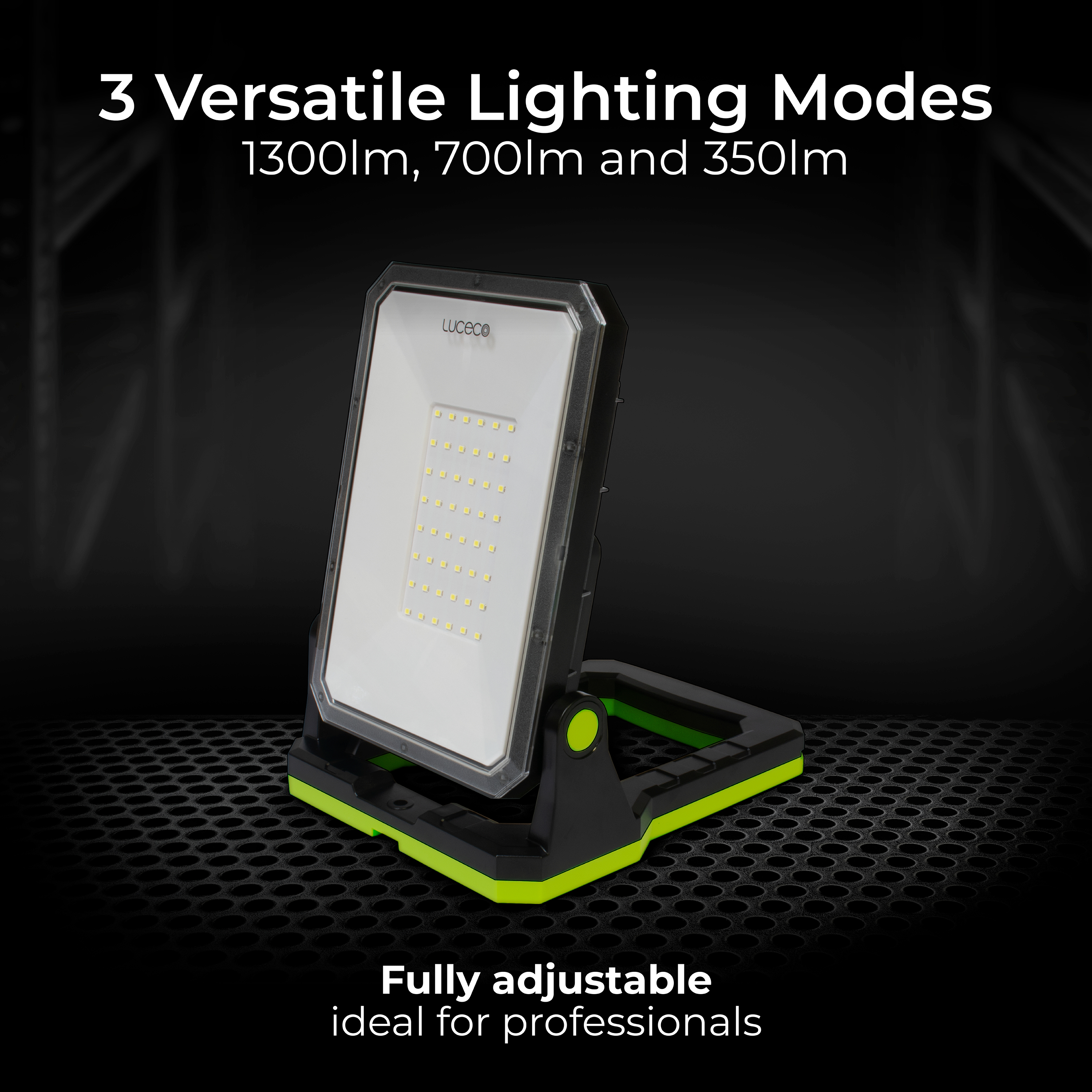 USB-C rechargeable magnetic worklight with Power-bank for charging devices. Fully adjustable with and 3 lighting modes up to 1300 Lumens making ideal for professional and recreational applications.