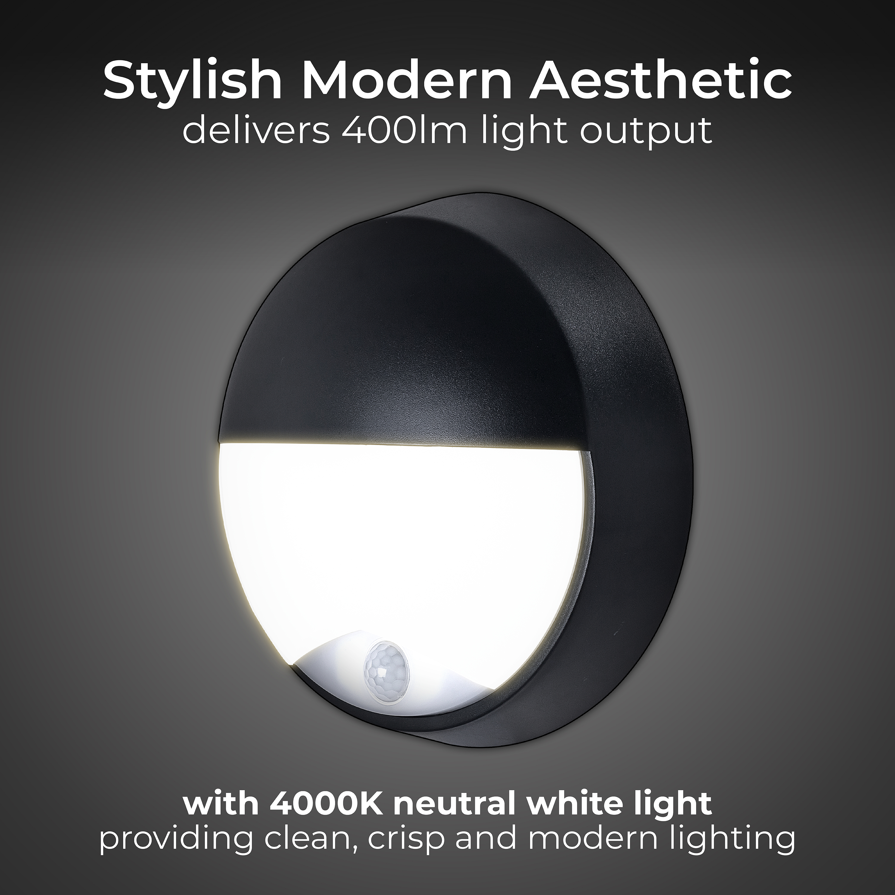Exterior residential bulkhead eyelid 400lumens with white or black bezel + PIR