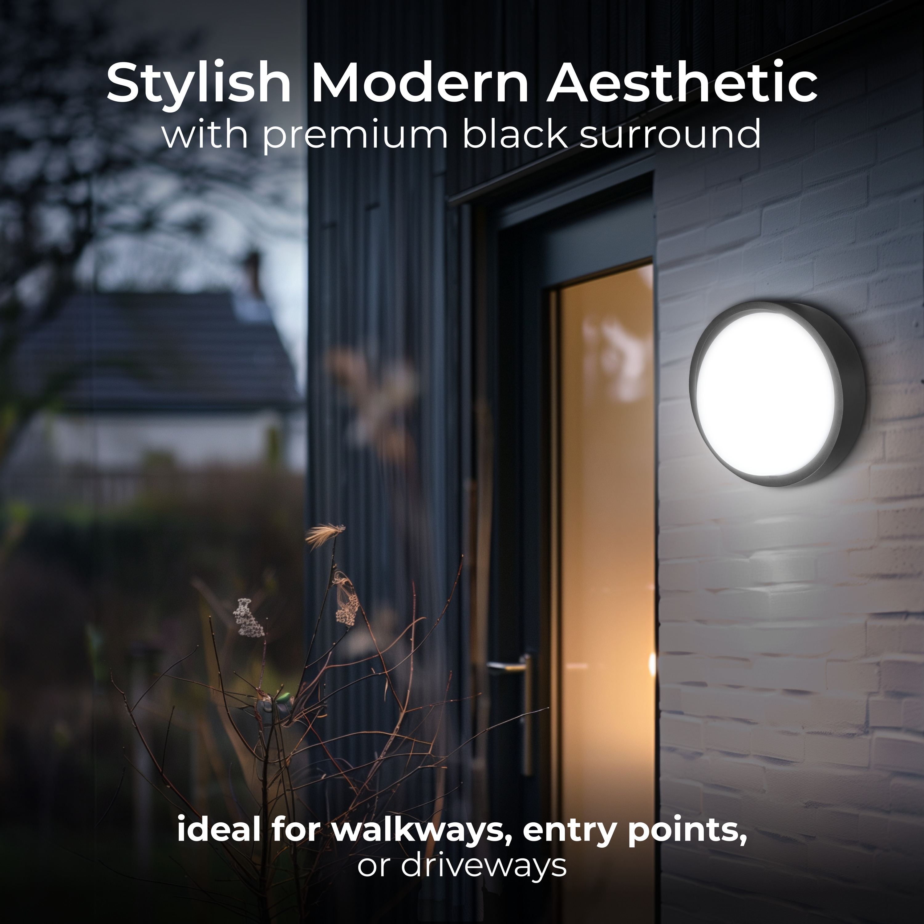 Luceco Liptus Decorative Outdoor Bulkhead Wall  Light with Colour Change (CCT), LED Exterior Lighting, Black, 220mm, IP65, 15W, 1350lm