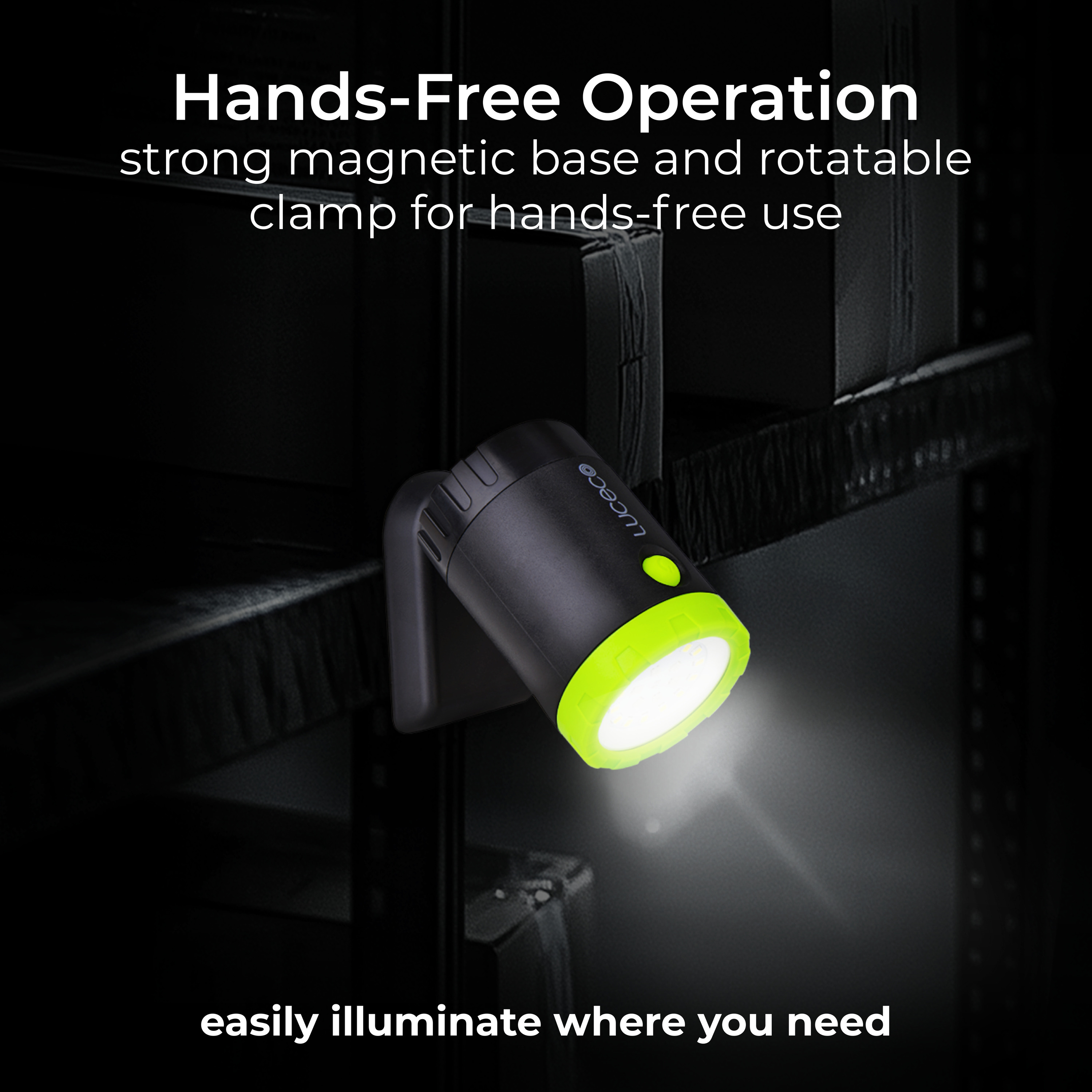 Luceco LED Mini Spotlight with Magnet and Clamp, USB-C Rechargeable, 3 Lighting Modes, Inspection Light, Hands-Free Operation,  IP44, 5W, 500lm, 6500K