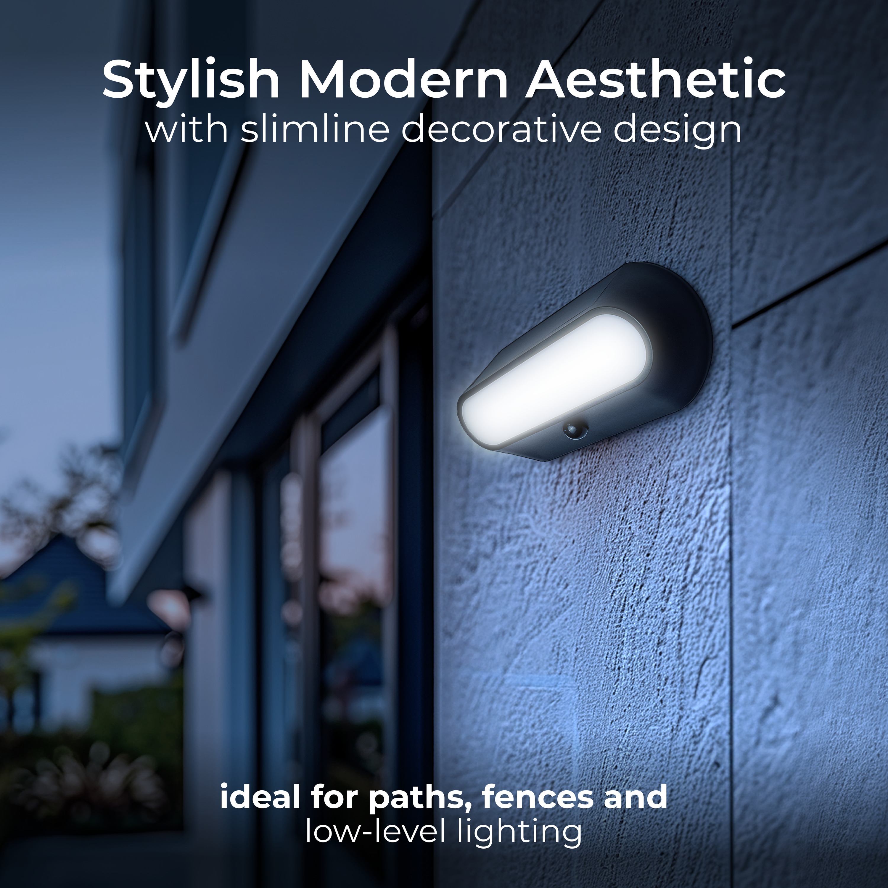 Luceco Carina Decorative Oval Outdoor Solar Bulkhead Wall Light with PIR Motion Sensor, LED Exterior Lighting, Black, IP54, 5W, 470lm, 4000K