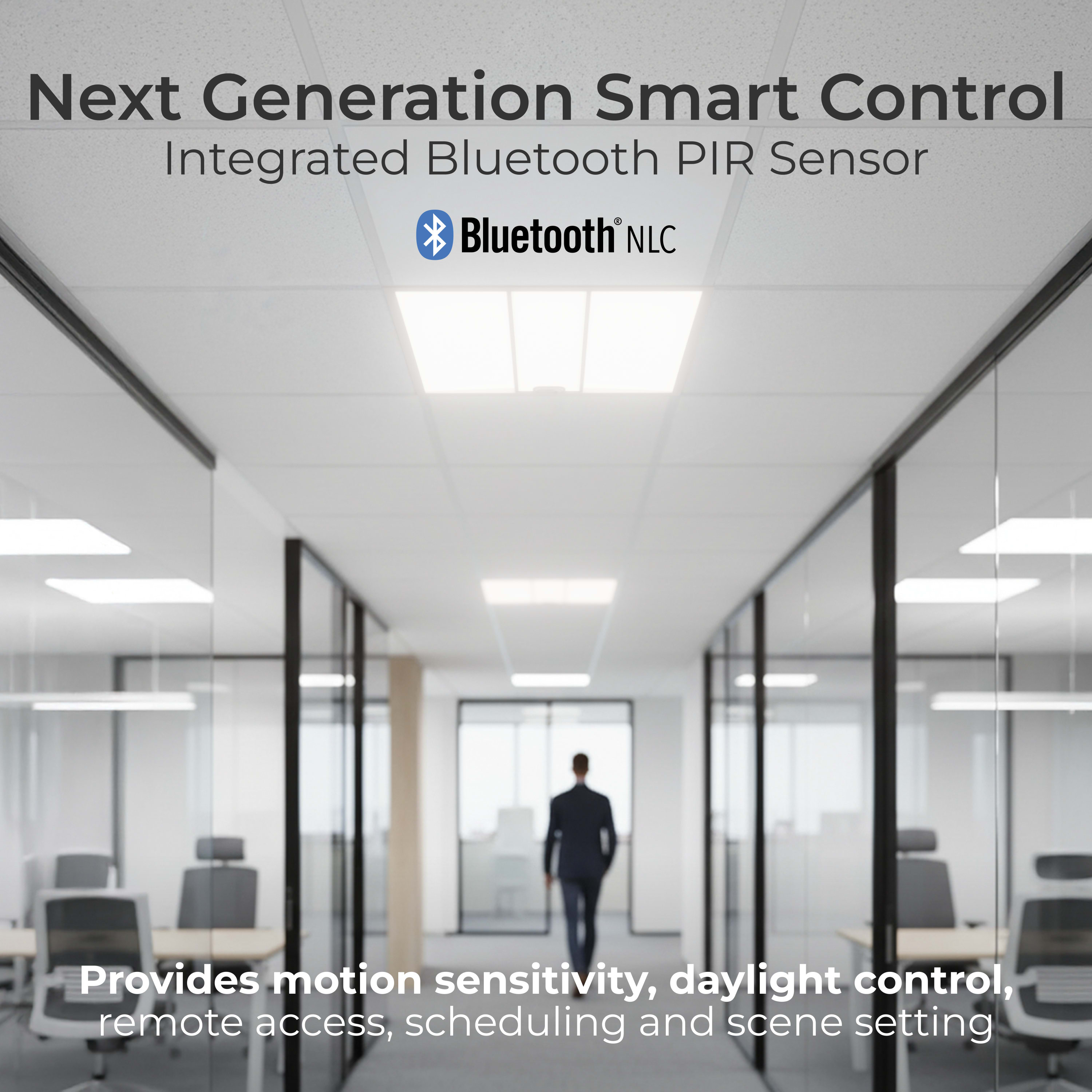 Luceco LuxPanel Delta Connect LED Panel with PIR Motion Sensor, Smart Control, Bluetooth, Architectural Direct/Indirect Panel Luminaire, 600x600mm, 14W, 2000lm, 4000K