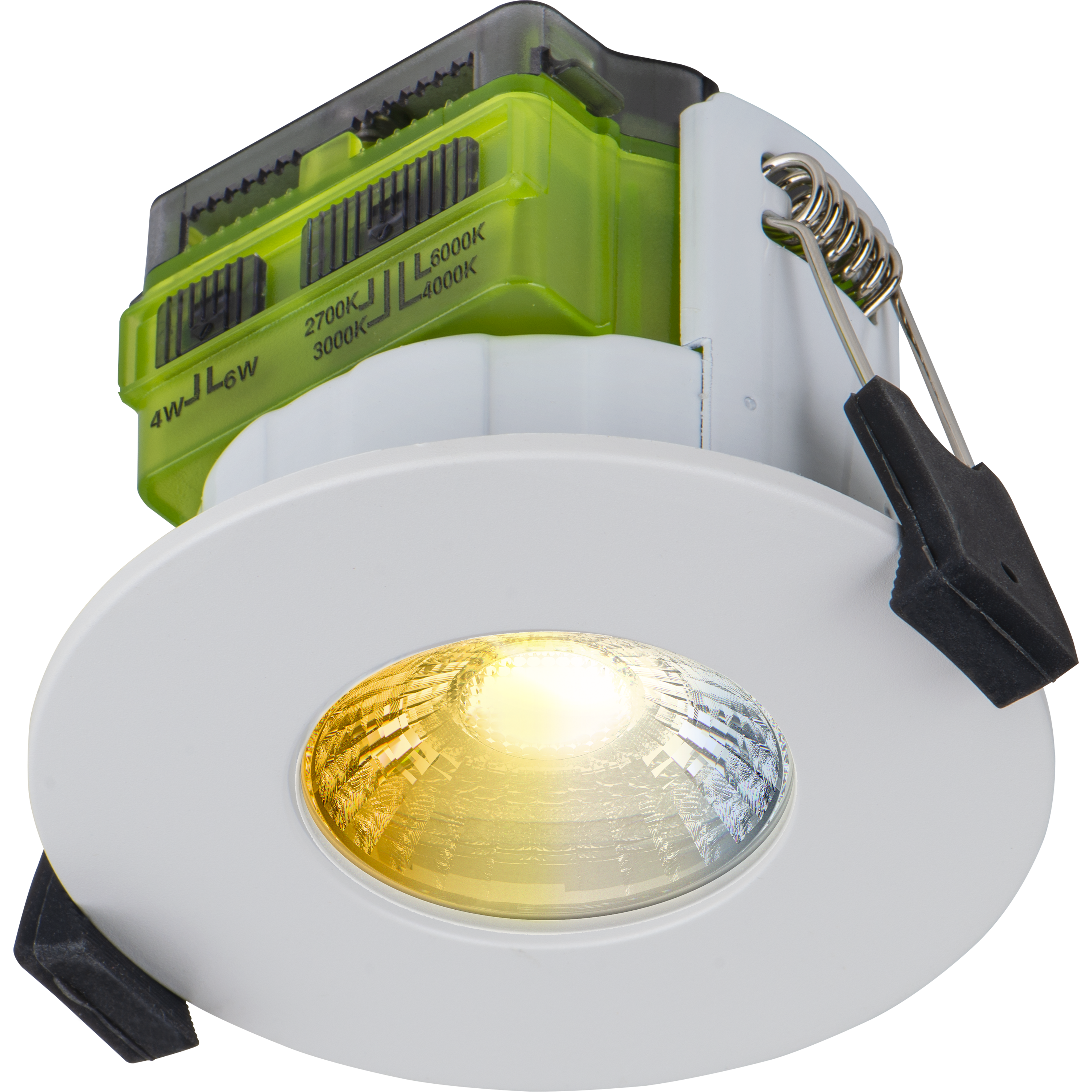 FType MK2 Fire Rated Downlight  4W/6W 750lm Power Change with 4Colour CCT 2700, 3000, 4000K, 6000K Dimmable IP65 White bezel - Flat