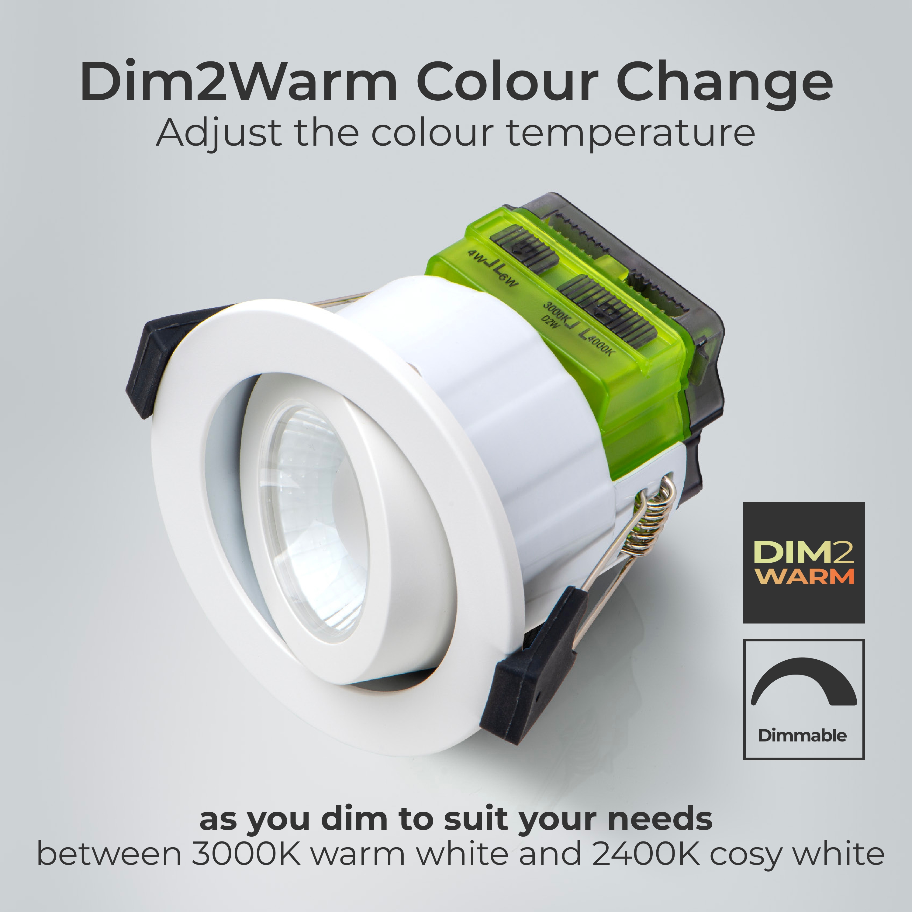 FType Mk2 Fire Rated Downlight 4W/6W 690lm Power Change & CCT Change 3000K / 4000K Dim2Warm IP20 White - Adjustable
