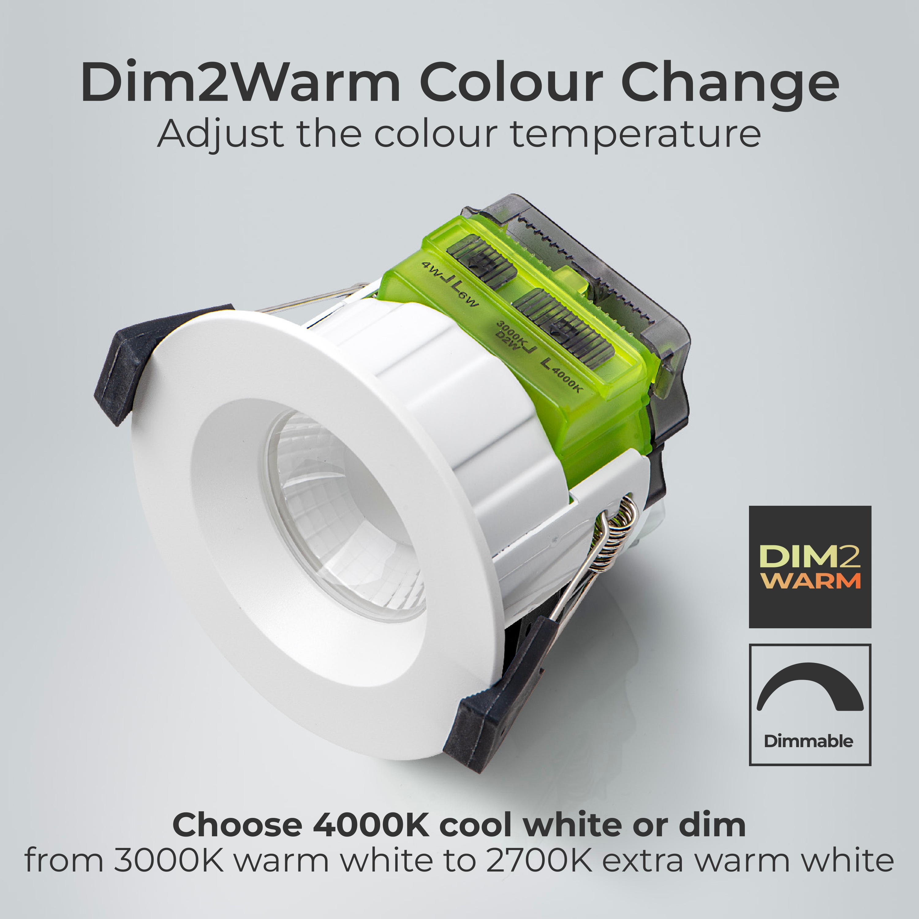 FType Mk2 Fire Rated Downlight 4W/6W 690lm Power Change & CCT Change 3000K / 4000K Dim2Warm Dimmable IP65 White - Regressed