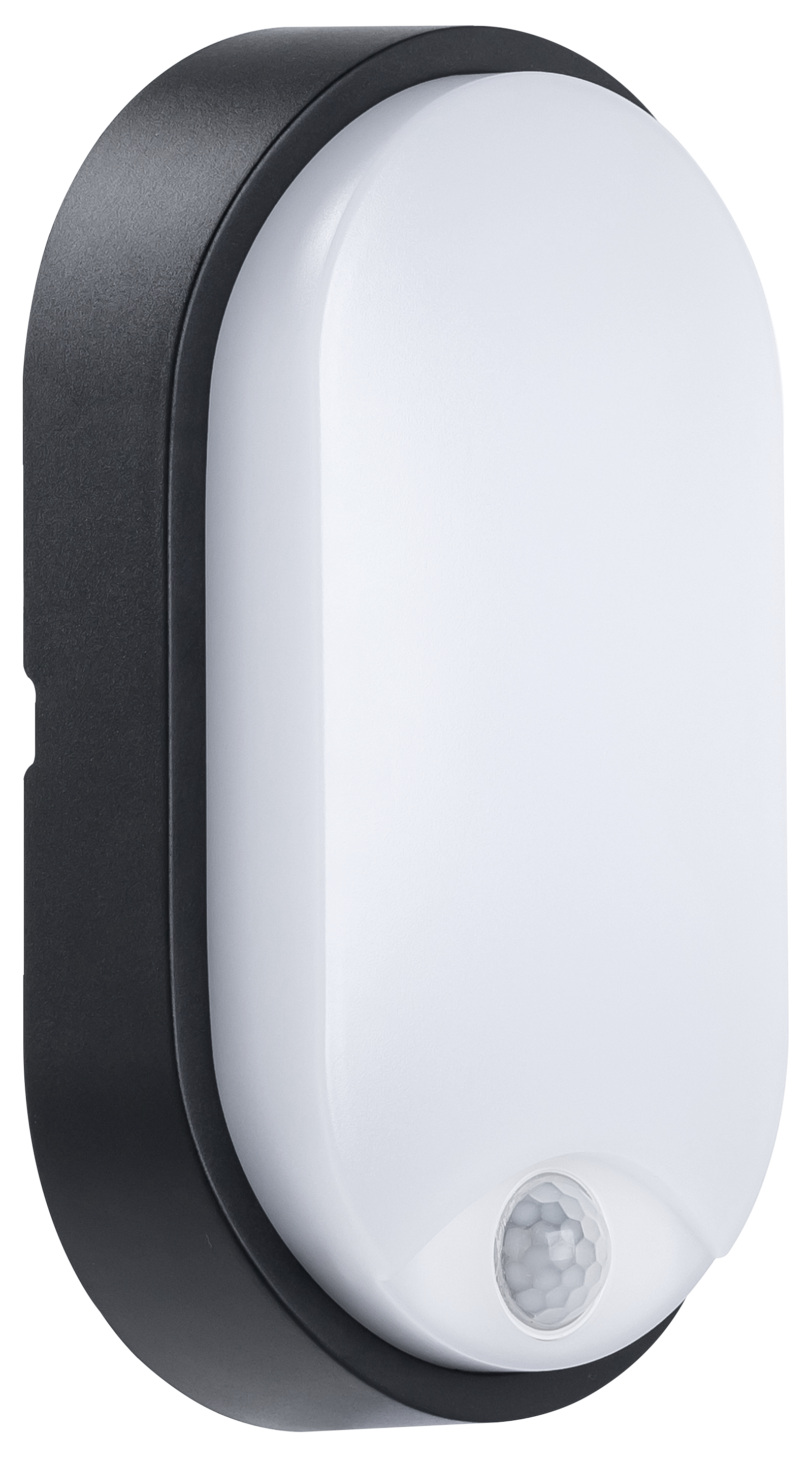 Exterior residential bulkhead oval 700lumens with white or black bezel + PIR