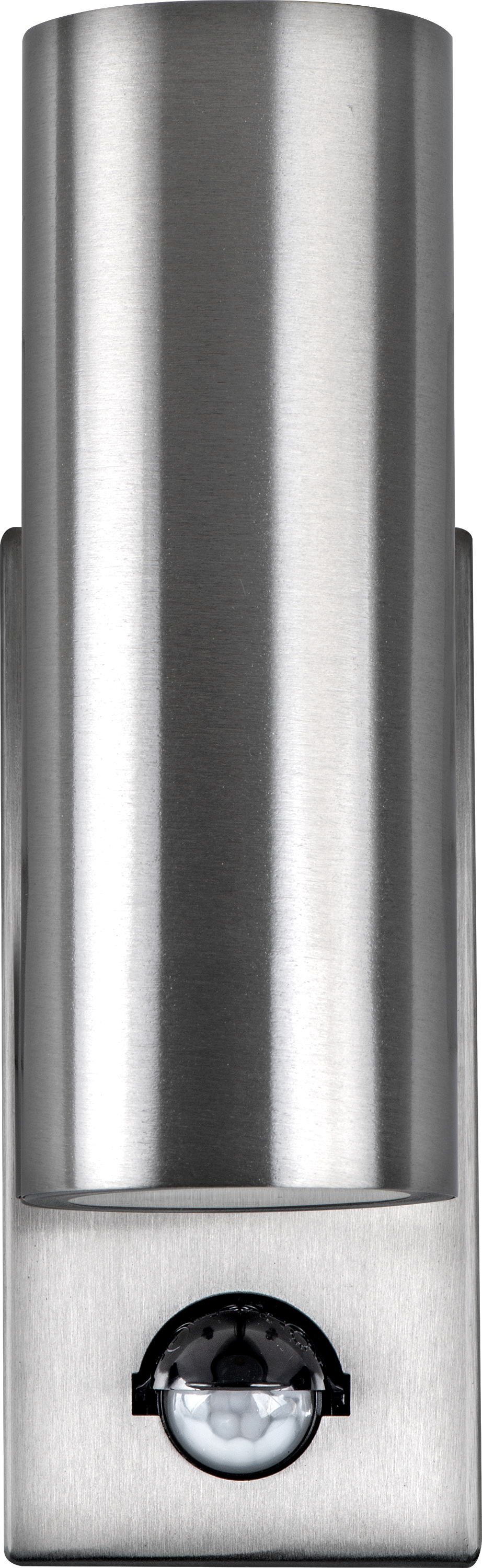 Stainless steel up/down wall light 500 lumens warm white colour temp with PIR