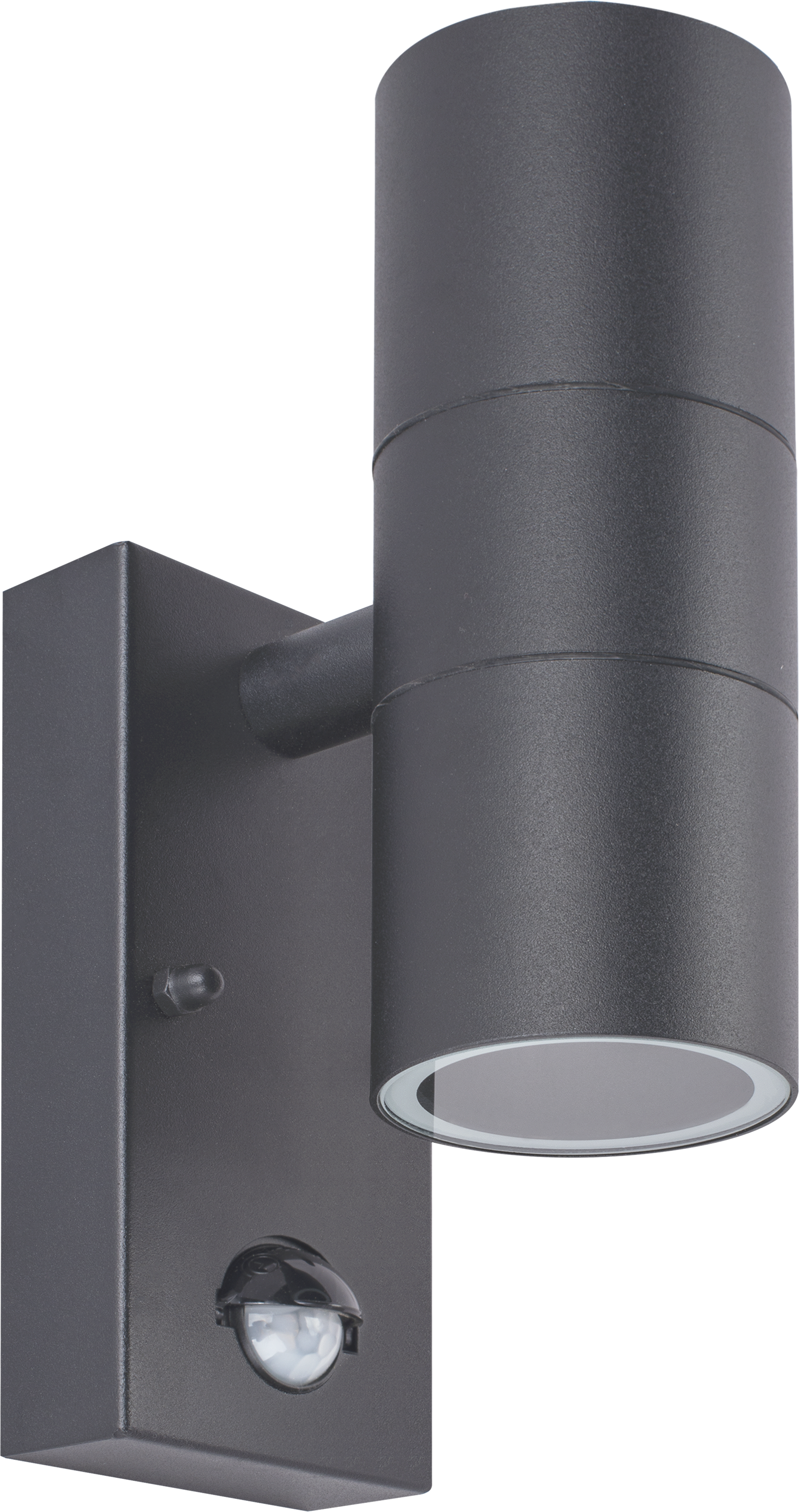 Exterior decorative up / down wall light GU10 with PIR finished in slate grey
