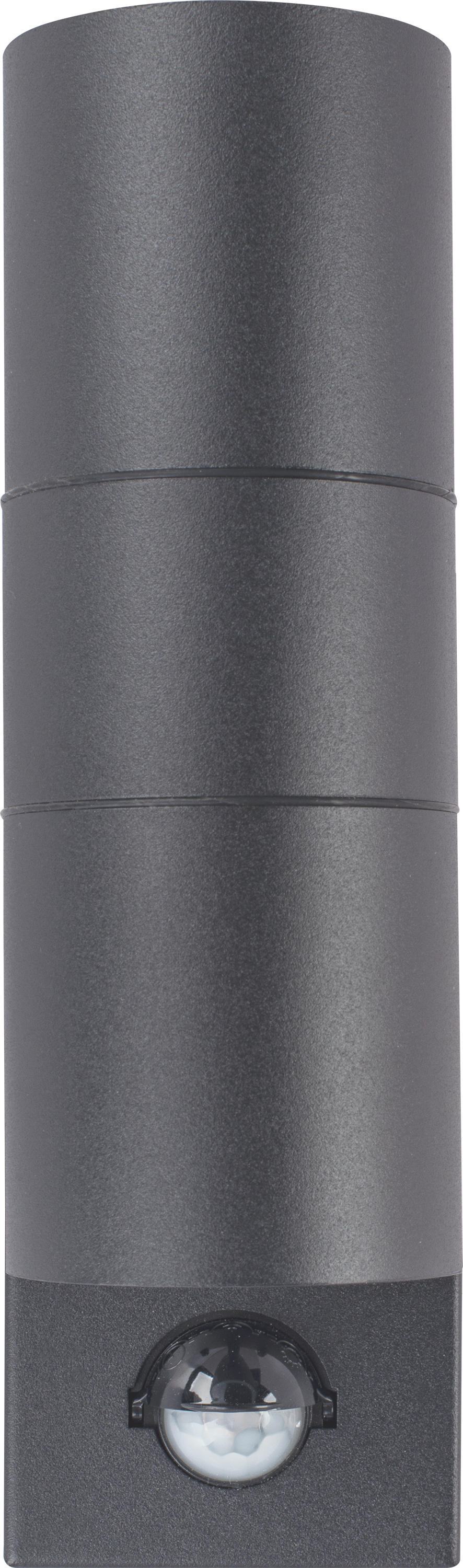 Exterior decorative up / down wall light GU10 with PIR finished in slate grey