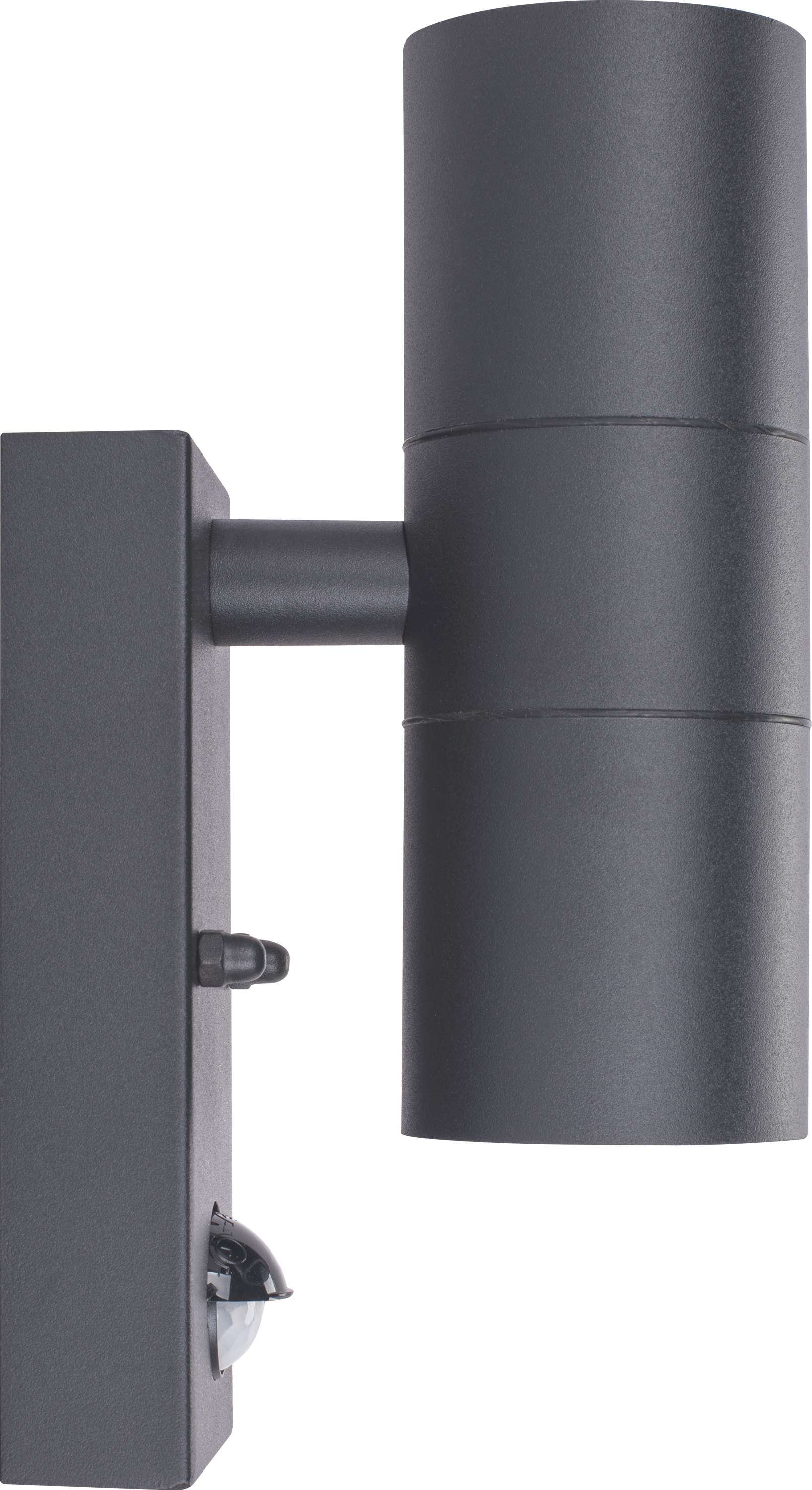 Exterior decorative up / down wall light GU10 with PIR finished in slate grey