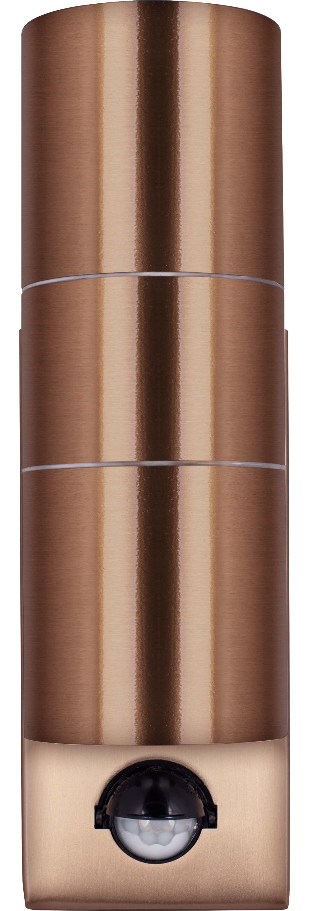 Exterior decorative up / down wall light GU10 with PIR finished in copper